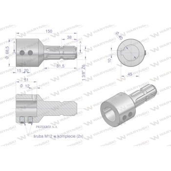 Redukcja adapter na wpust otwór wew. Q 40 mm na wałek 1 3/8 
