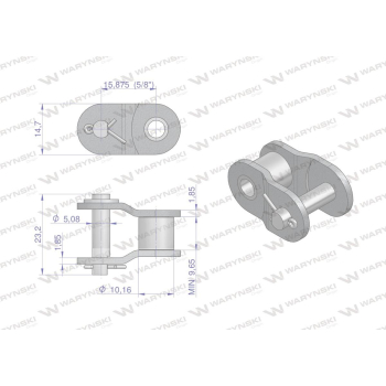 Półogniwo łańcucha wzmocnionego przemysłowego P10BH-1 (R1 5/8) Waryński ( sprzedawane po 10 )-62784