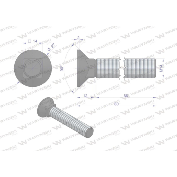 Śruba kpl. płużna podsadzana D 608 M14x80 mm kl.10.9 Waryński-62789