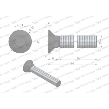 Śruba kpl. płużna podsadzana D 608 M14x90 mm kl.10.9 Waryński-62790