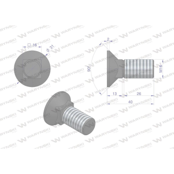 Śruba kpl. płużna podsadzana D 608 M16x40 mm kl.10.9 Waryński-62791