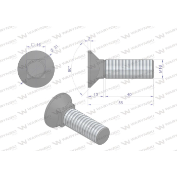 Śruba kpl. płużna podsadzana D 608 M16x55 mm kl.10.9 Waryński-62794