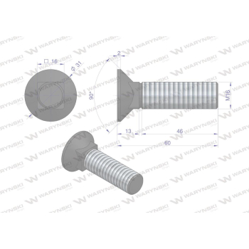 Śruba kpl. płużna podsadzana D 608 M16x60 mm kl.10.9 Waryński-62795