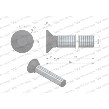 Śruba kpl. płużna podsadzana D 608 M16x90 mm kl.10.9 Waryński-62798