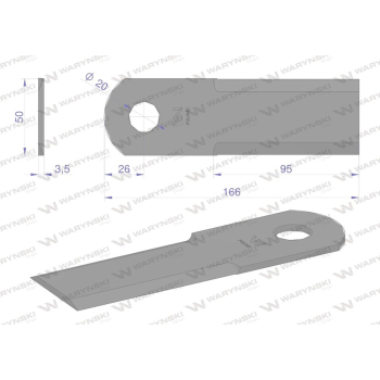 Nóż obrotowy rozdrabniacz słomy sieczkarnia 166x50x3.5mm otwór 20 zastosowanie 1322241C2 Massey Ferguson WARYŃSKI