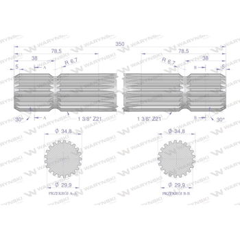 Wałek, WOM frezowany dwustronnie 350mm Z21 - 1 3/8, Waryński-62932