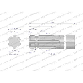 Wałek, WOM frezowany jednostronnie 300mm Z6 - 1 1/8, Waryński-62934
