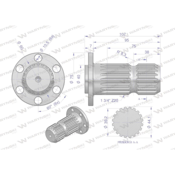 Wałek, WOM z kołnierzem na 6 otworów adapter Z20 - 1 3/4, Waryński-62940