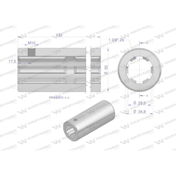 Tuleja, WOM łącząca frezowana 133mm Z6 - 1 3/8, Waryński-62942