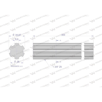Wałek, WOM frezowany całościowo 300mm Z6 - 1 3/8, Waryński-62948