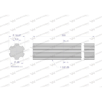 Wałek, WOM frezowany całościowo 500mm Z6 - 1 3/8, Waryński-62961