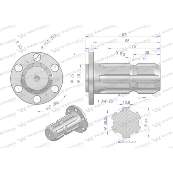 Wałek, WOM z kołnierzem na 6 otworów adapter Z6 - 1 3/4, Waryński-62964