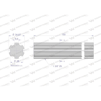 Wałek, WOM frezowany całościowo 150mm Z6 - 1 3/8, Waryński-62968