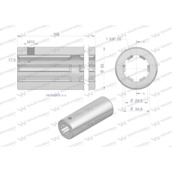 Tuleja, WOM łącząca frezowana 150mm Z6 - 1 3/8, Waryński-62970