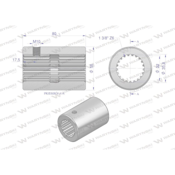 Tuleja, WOM łącząca frezowana 80mm Z21 - 1 3/8, Waryński-62978