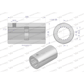 Tuleja, WOM łącząca frezowana 100mm Z21 - 1 3/8, Waryński-62987