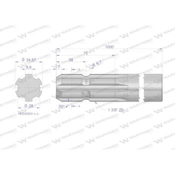 Wałek, WOM frezowany jednostronnie 1000mm Z6 - 1 3/8, Waryński-62993