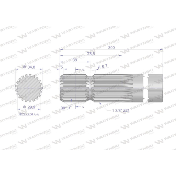 Wałek, WOM frezowany jednostronnie 300mm Z21 - 1 3/8, Waryński-62995