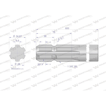 Wałek, WOM frezowany jednostronnie 600mm Z6 - 1 3/8, Waryński-62997