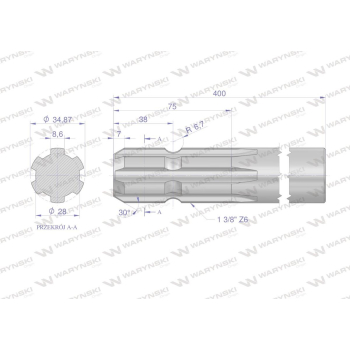 Wałek, WOM frezowany jednostronnie 400mm Z6 - 1 3/8, Waryński-63008