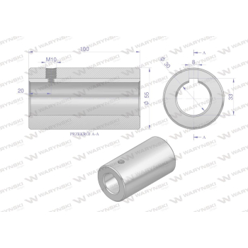 Tuleja, łącząca otwór fi 30mm z rowkiem na wpust 8mm 100mm, Waryński-63010
