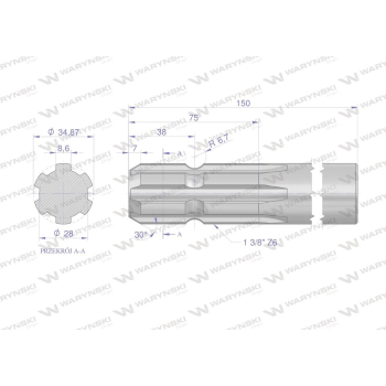 Wałek, WOM frezowany jednostronnie 150mm Z6 - 1 3/8, Waryński-63014