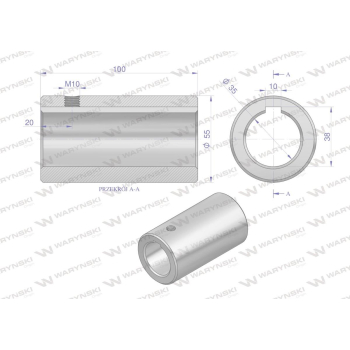 Tuleja, łącząca otwór fi 35mm z rowkiem na wpust 10mm 100mm, Waryński-63025