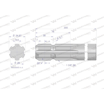 Wałek, WOM frezowany jednostronnie 300mm Z6 - 1 3/8, Waryński-63030