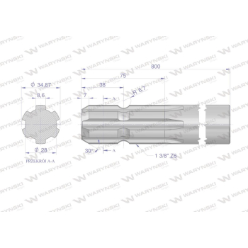Wałek, WOM frezowany jednostronnie 800mm Z6 - 1 3/8, Waryński-63032