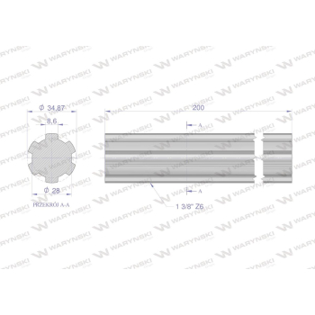 Wałek, WOM frezowany całościowo 200mm Z6 - 1 3/8, Waryński-63046