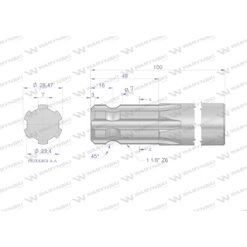 Wałek, WOM frezowany jednostronnie 100mm Z6 - 1 1/8, Waryński-63048
