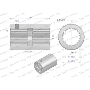 Tuleja, WOM łącząca frezowana 100mm Z20 - 1 3/4, Waryński-63054