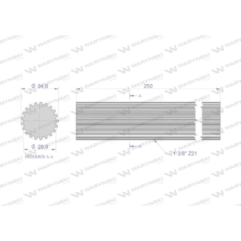 Wałek, WOM frezowany całościowo 250mm Z21 - 1 3/8, Waryński-63056
