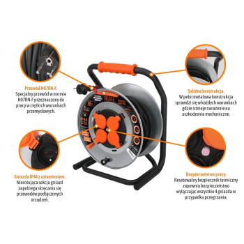 Przedłużacz bębnowy, przemysłowy HEAVY DUTY, 3X2,5mm, IP44, H07RN-F, cert. CE / 30M, Teger-63289