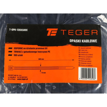 Opaski kablowe, opaska kablowa, opaski zaciskowe, tyrytytki, trytytki, 12.0 x 500mm 100 szt w worku czarne odporne na UV