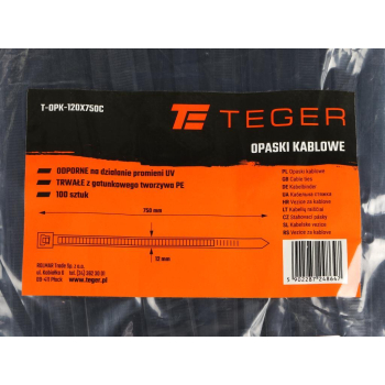 Opaski kablowe, opaska kablowa, opaski zaciskowe, tyrytytki, trytytki, 12.0 x 750mm 100 szt w worku czarne odporne na UV