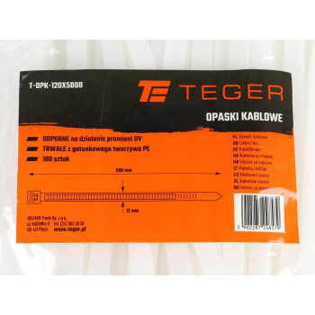 Opaski kablowe, opaska kablowa, opaski zaciskowe, tyrytytki, trytytki, 12.0 x 500mm 100 szt w worku transparentne odporn