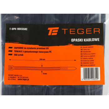 Opaski kablowe,opaska kablowa, opaski zaciskowe, tyrytytki, trytytki, 9.0 x 550mm 100 szt w worku czarne odporne na UV, 