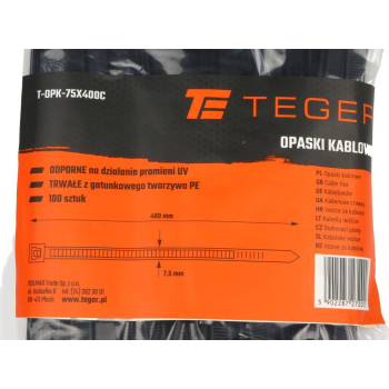 Opaski kablowe, opaska kablowa, opaski zaciskowe, tyrytytki, trytytki, 7.5 x 400mm 100 szt w worku czarne odporne na UV,