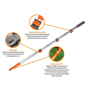 Trzonek aluminiowy - teleskopowy, 120 cm (mocowanie CLICK), Teger-64990