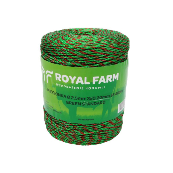 Plecionka, do elektryzatora 2,5mm, 3x0,20mm SS zielono-pomarańczowa 400m, Royal Farm