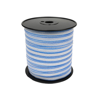 Taśma, do elektryzatora 12 mm, 3x0,15mm SS biało-niebieska 200m, Royal Farm-65004