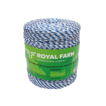 Plecionka, do elektryzatora 3mm, 2x0,20mm Cu, 4x0,20mm SS biało-niebieska 400m, Royal Farm