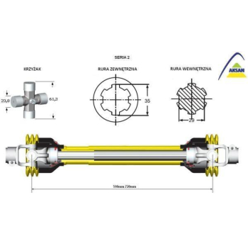 Wał przegubowo-teleskopowy wałek wielowypustowy frezowany 510-720mm 250Nm 40210 CE seria 2 AKSAN-6503