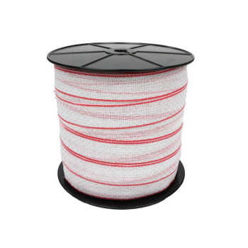 Taśma, do elektryzatora 40mm, 3x0,25mm Cu, 5x0,25mm SS biało-czerwona 200m, Royal Farm-65034