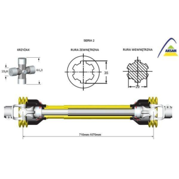 Wał przegubowo-teleskopowy wałek wielowypustowy frezowany 710-960mm 250Nm 40240 CE seria 2 AKSAN-6505