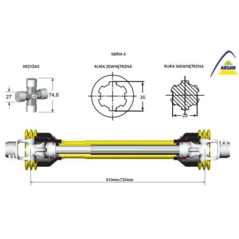 Wał przegubowo-teleskopowy wałek wielowypustowy frezowany 510-720mm 460Nm 50210 CE seria 4 AKSAN-6509