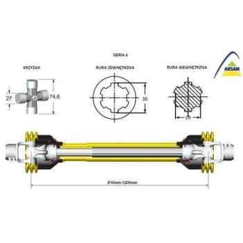 Wał przegubowo-teleskopowy wałek wielowypustowy frezowany 810-1110mm 460Nm 50250 CE seria 4 AKSAN-6511
