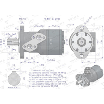 Silnik hydrauliczny orbitalny  V-MR-S 250 cm3/obr (175 bar / max.200 bar) VOIMA-65136