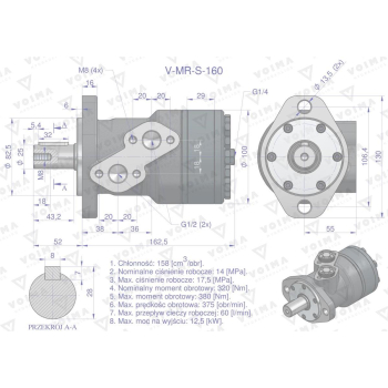 Silnik hydrauliczny orbitalny  V-MR-S 160 cm3/obr (175 bar / max.200 bar) VOIMA-65160